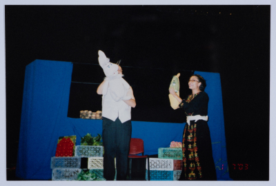 A Photograph from Rehearsals and Performances of "The Adventures of Khadra",  a Puppet Play by al-Kasaba Theatre, 2002-03