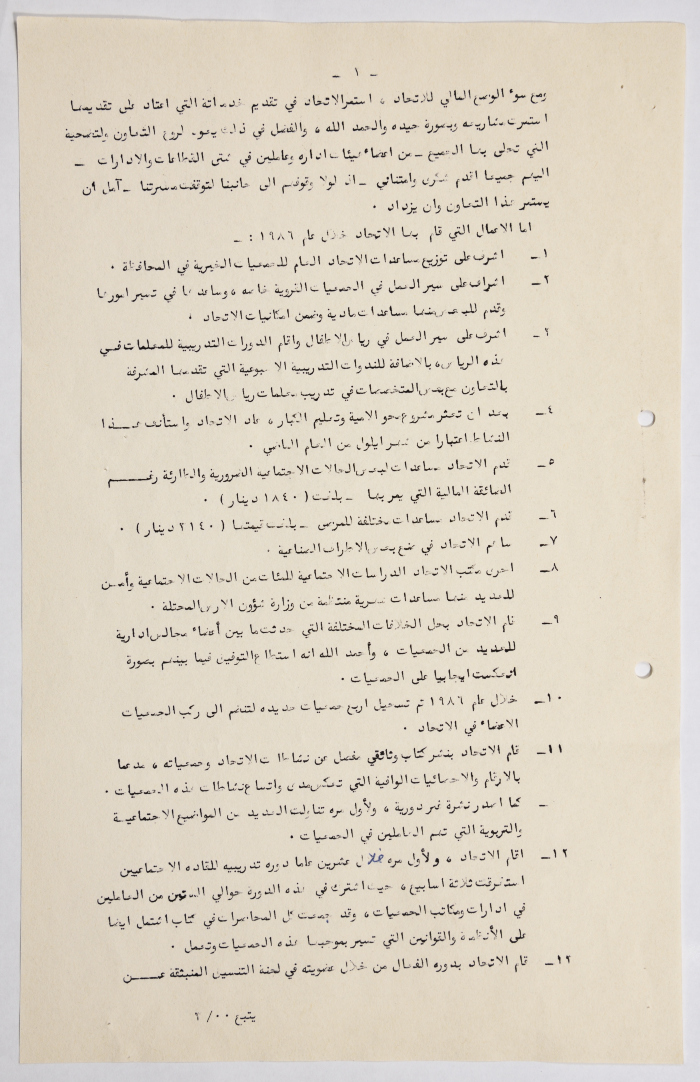 Annual Social Report of the Union of Charitable Societies in Jerusalem, 1986