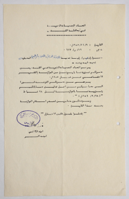 A Letter from the Union of Charitable Societies in Jerusalem to al-Bireh Women