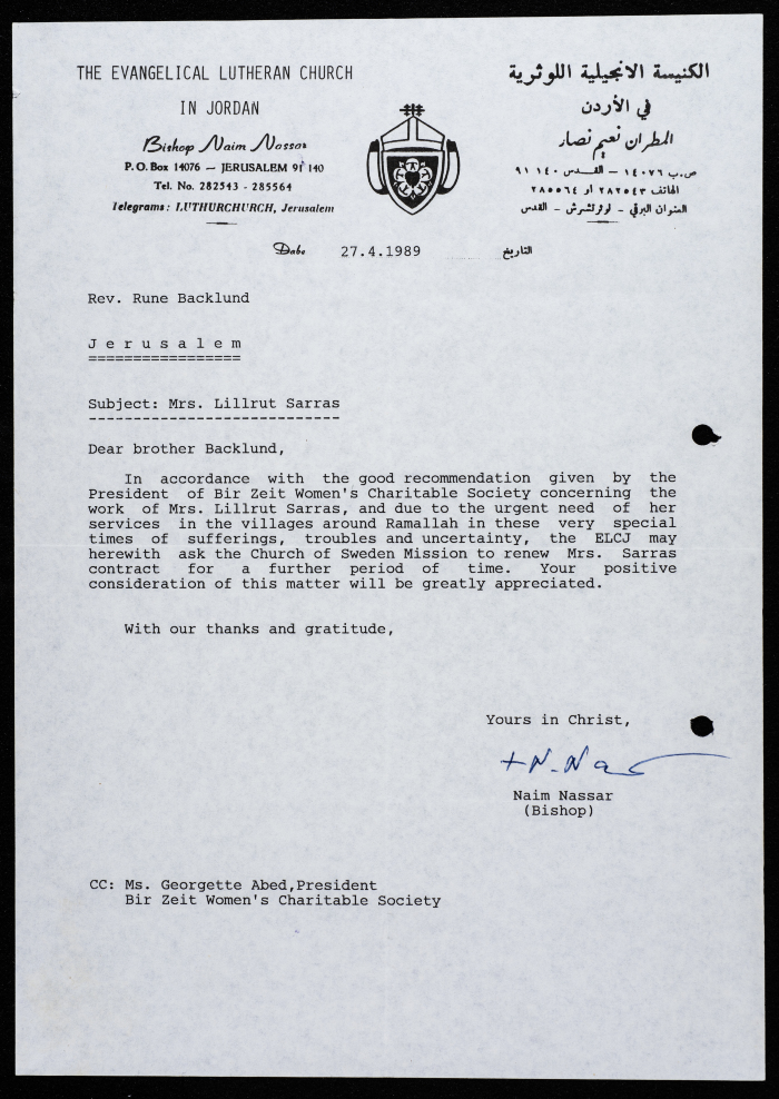 The Birzeit Women Charitable Society Correspondence
