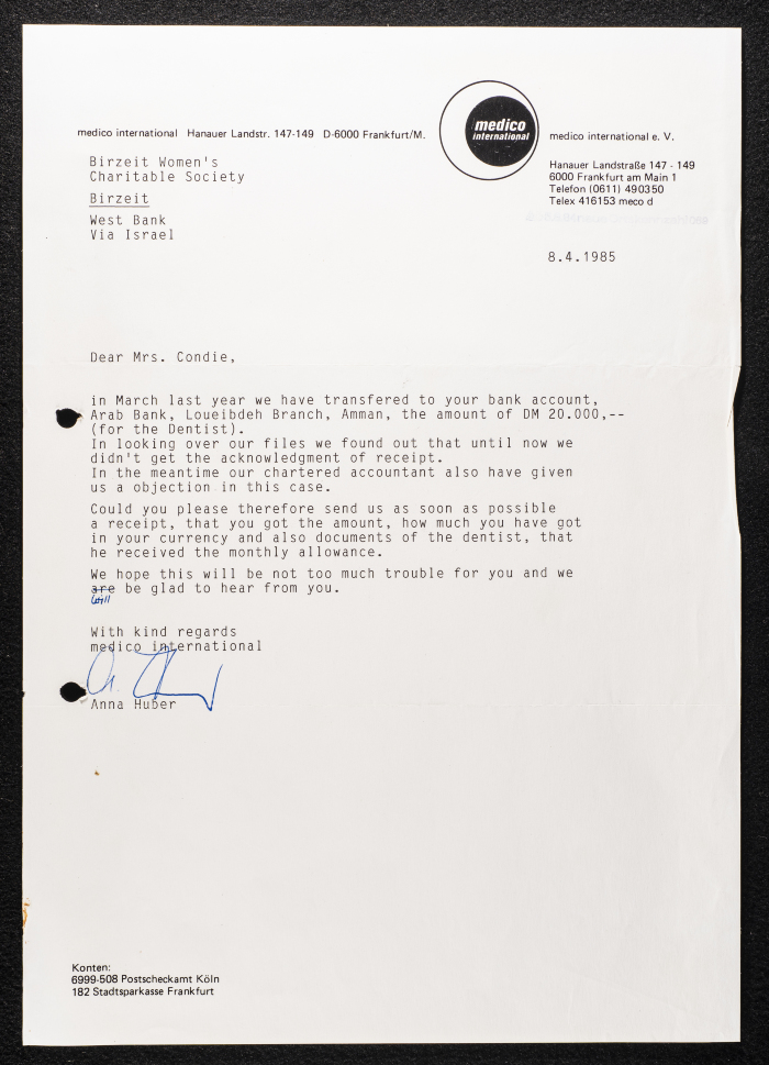 مراسلات جمعية سيدات بيرزيت الخيرية