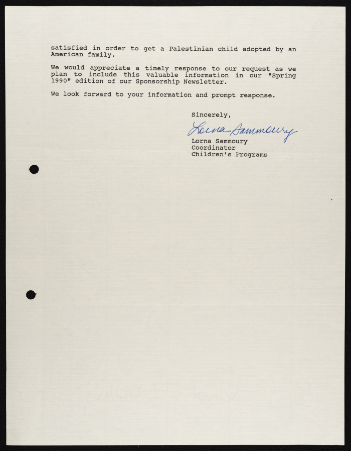 A Letter from the UPA to Birzeit Women Charitable Society, 23 February 1990