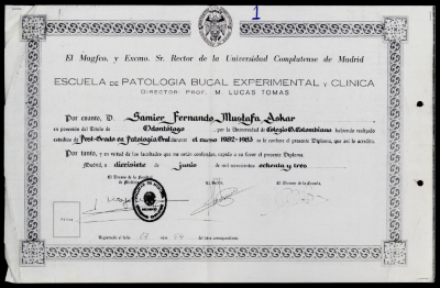 Samir Muṣtafa Askar's Postgraduate Certificate in Oral Pathology Issued by Complutense University of Madrid, June 17 1983