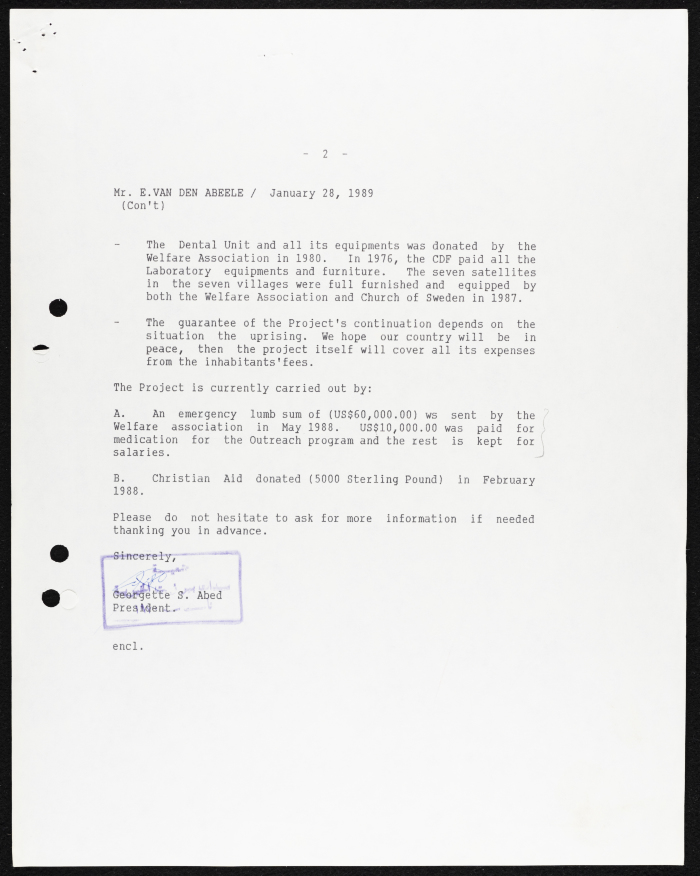 A Letter from Birzeit Women Charitable Society, 28 January 1989 