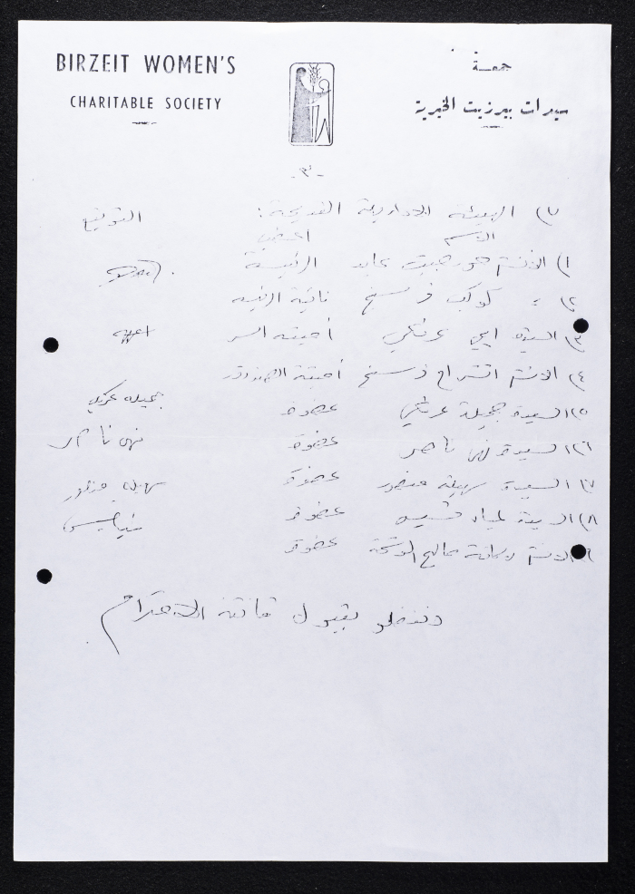 A Letter from Birzeit Women's Charitable Society to the Arab Bank, 1992