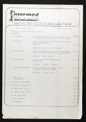 An Invoice Issued by Intermed for a Delivery of Medical Supplies to Birzeit Women