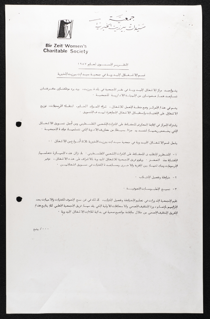  التقرير السنوي عن نشاطات جمعية سيدات بيرزيت الخيرية لعام 1987