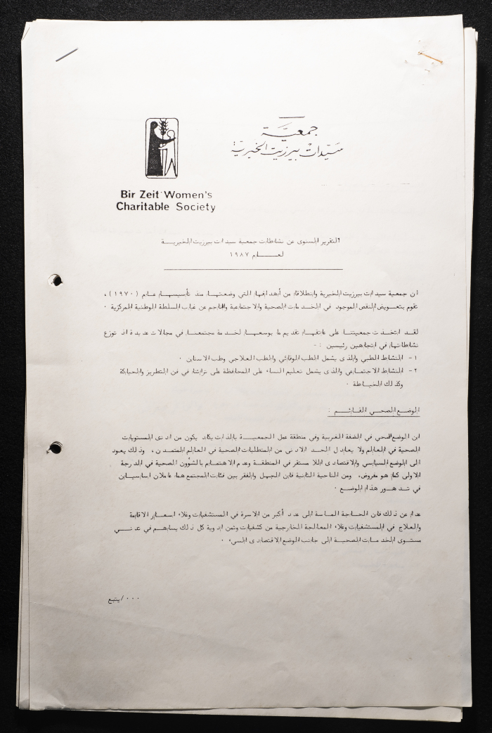  التقرير السنوي عن نشاطات جمعية سيدات بيرزيت الخيرية لعام 1987