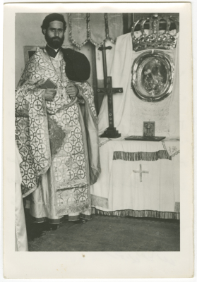 Priest Zakaria Nasir from al-Taybeh at Pope Sergius Monastery (al-Maskob Garden) in Paris