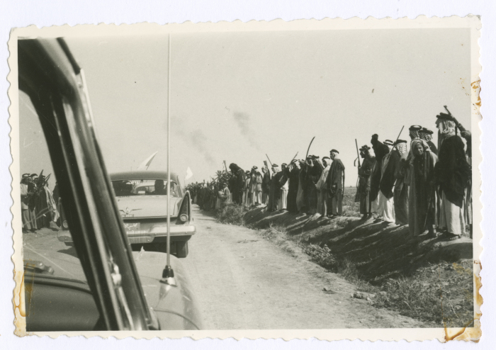 Sheikh of the Ta'amreh Family and member of the Jordanian House of Representatives; Mohammad Salem Thwaib with others on a visit to the house of Abdel-Mohsen al-Jariat