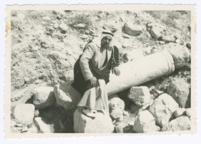 Muhammad Salem adh-Dhuwayb Sitting on a Stone Pillar in Khirbet Tuqu' 