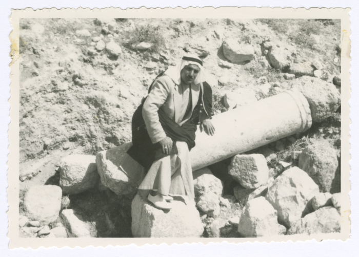 Muhammad Salem adh-Dhuwayb Sitting on a Stone Pillar in Khirbet Tuqu' 