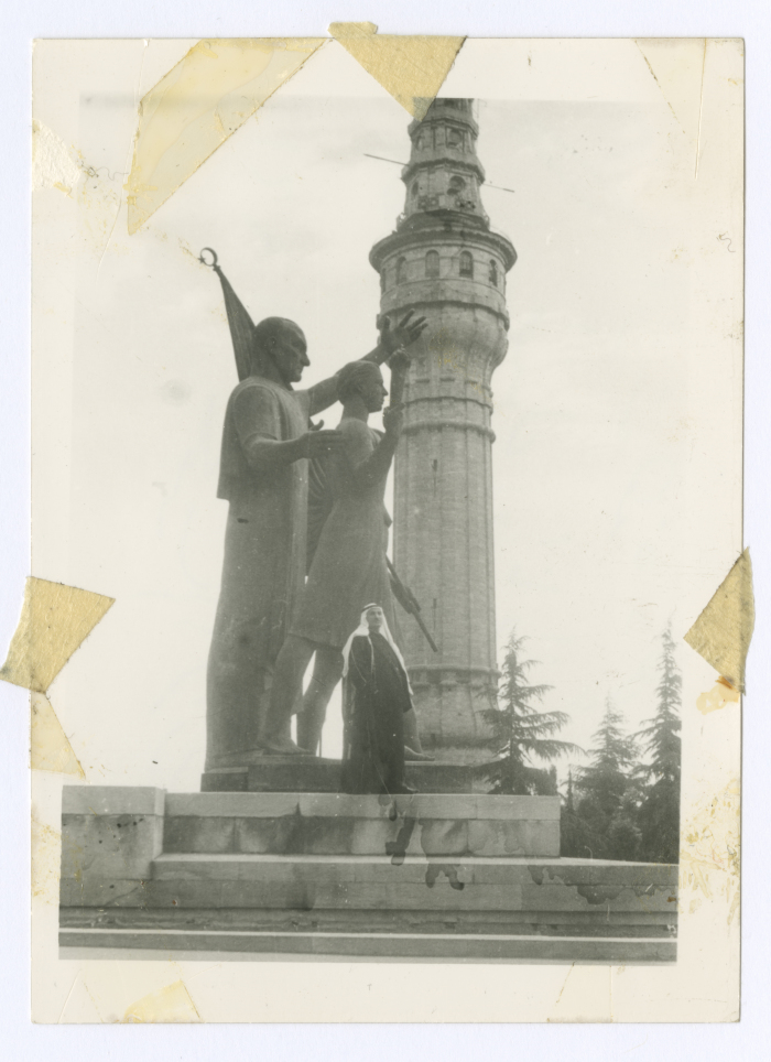 Muhammad Salem adh-Dhuwayb in Front of the Students' Statue in a University in Istanbul 
