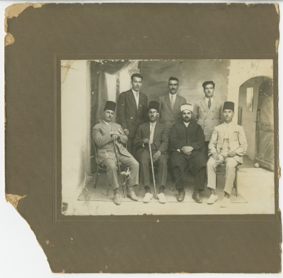 Political and social figures from the 1920s; including Abdel-Salam al-Barqawi; seated first to the right, Fo