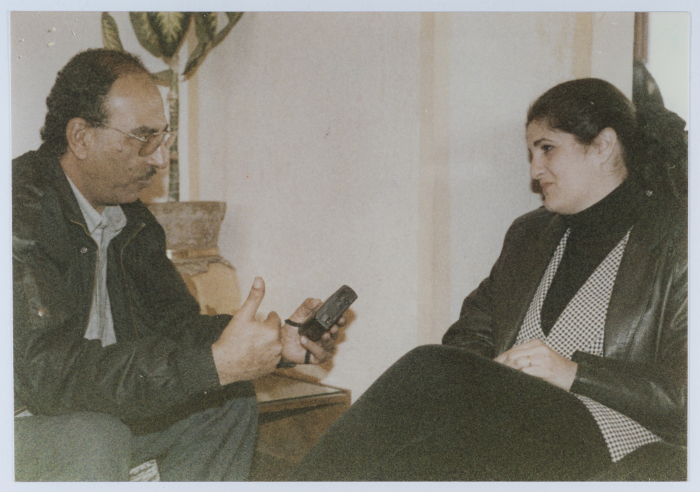 Farisiyya Arabikyan Shaheen with Hasan ʿabed, a Representative of Balsam Magazine 
