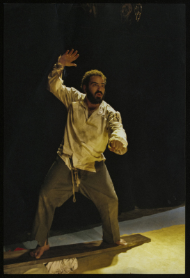 A Photograph of Amer Hlehel on Stage During the Theatrical Performance of "Diab"