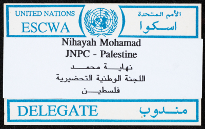 A "Delegate" Card in the Name of Nehaya Mohammad Issued by the ESCWA 