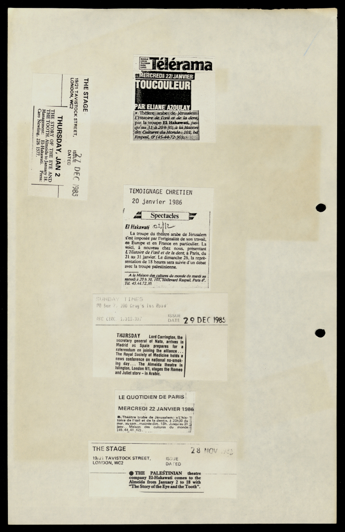 Ashtar Theatre, a Collection of Clippings, 1985-1986