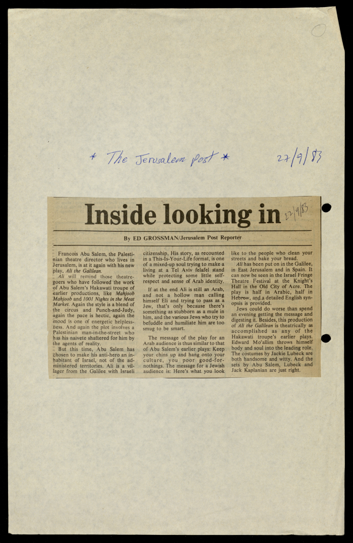 A Newspaper Clipping from the Jerusalem Post, 