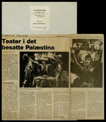 "Theatre in Occupied Palestine", a Newspaper Clipping from Journalistforbundet, 2 July 1982
