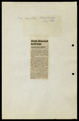 "Anti-Zionist Actor", a Newspaper Clipping from The Jewish Chronicle, 17 January 1986