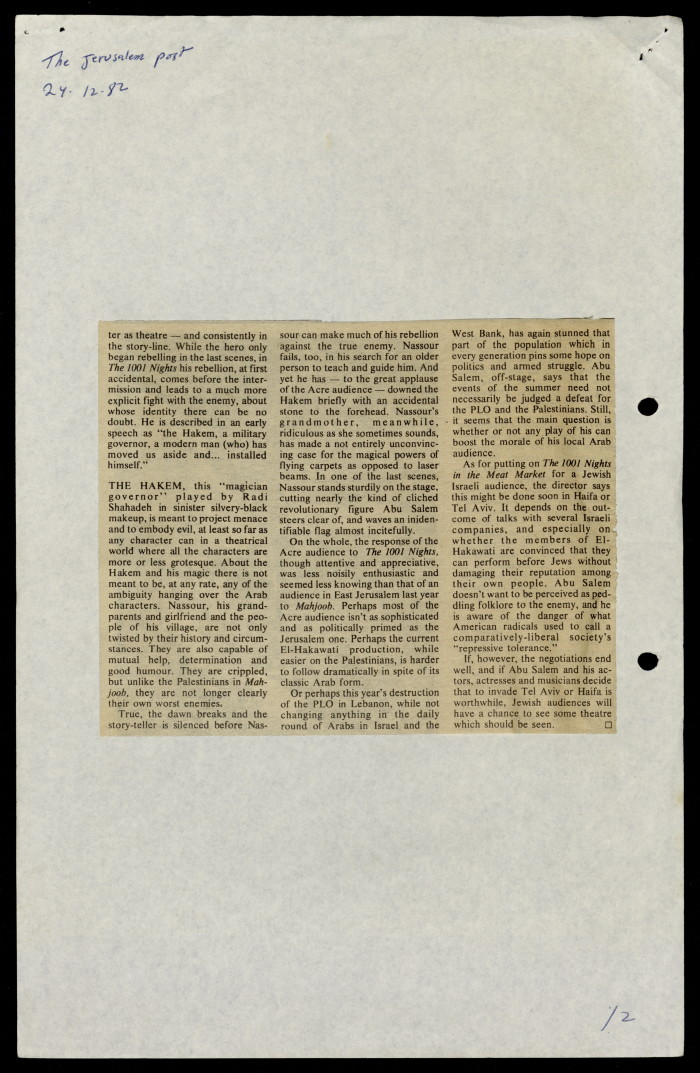 A Newspaper Clipping from the Jerusalem Post, 