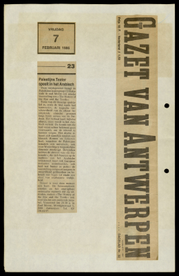 "Palestinian Plays in Arabic", a Newspaper Clipping from Gazet van Antwerpen, February 1986