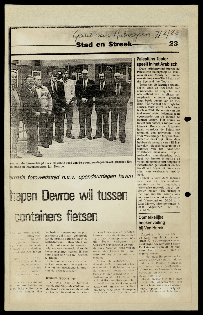 A Newspaper Clipping from Gazet van Antwerpen, 7 February 1986