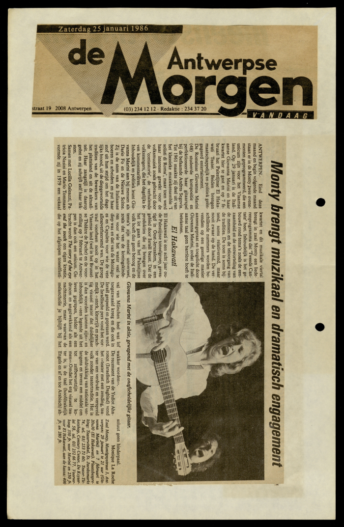 A Newspaper Clipping from De Morgen, 25 January 1986
