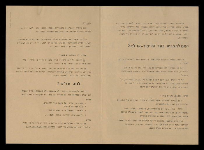 A Campaign Flyer Issued by the Movement of Democratic Women in Israel, 1983