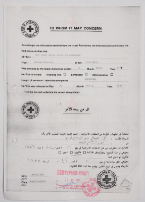 A document proving the detention period of Omar Al Barghouthi