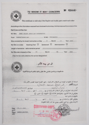 A document proving the detention period of Omar Al Barghouthi