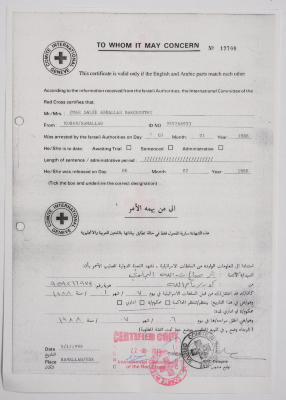 A document proving the detention period of Omar Al Barghouthi