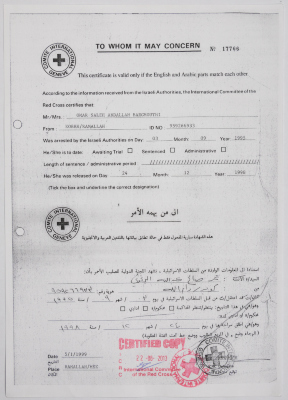 A document proving the detention period of Omar Al Barghouthi