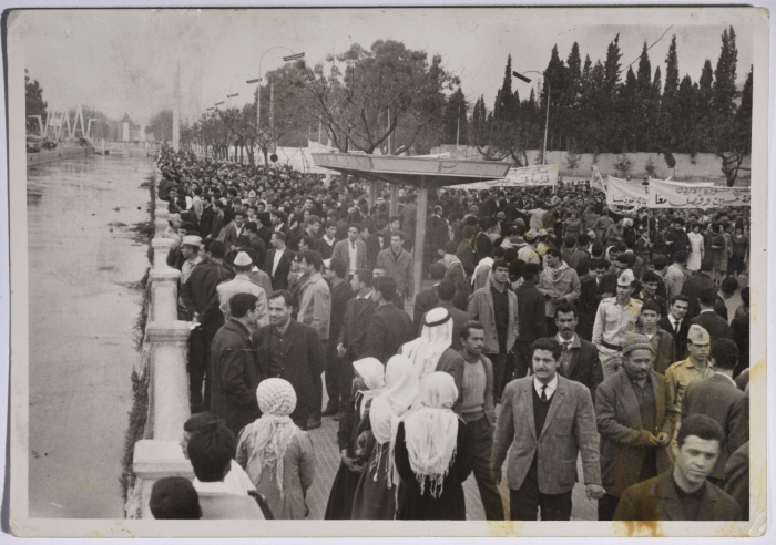 A photo of Damascus' demonstrations against Arab political divisions, and against The Central Treaty Organization (CENTO) or Baghdad Pact