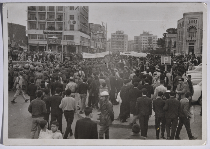 A crowd of demonstrators rallying against The Central Treaty Organization (CENTO) or Baghdad Pact in Damascus