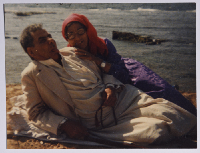 Rajih al Salfeety with his wife on Acre's beach