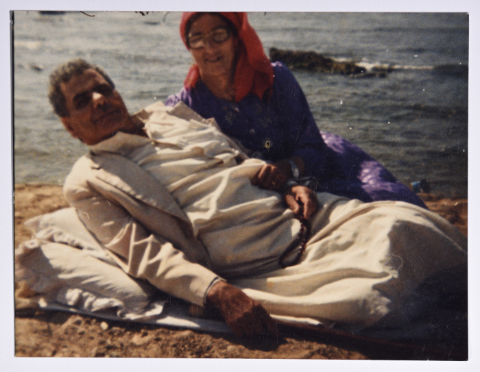 Rajih al Salfeety with his wife on Acre's beach