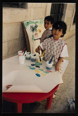 A Photograph of Children Painting at Rawdat el-Zuhur  