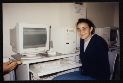 A Photograph of a Student at Rawdat el-Zuhur during  a Computer Class 