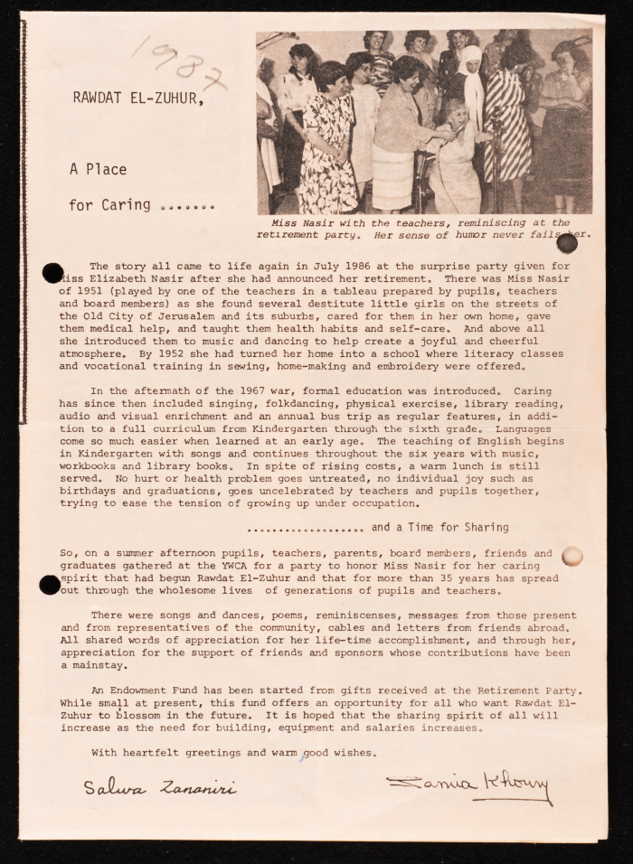 A Brochure Issued by Rawdat El-Zuhur (The House of Flowers) in the Late 1980s 