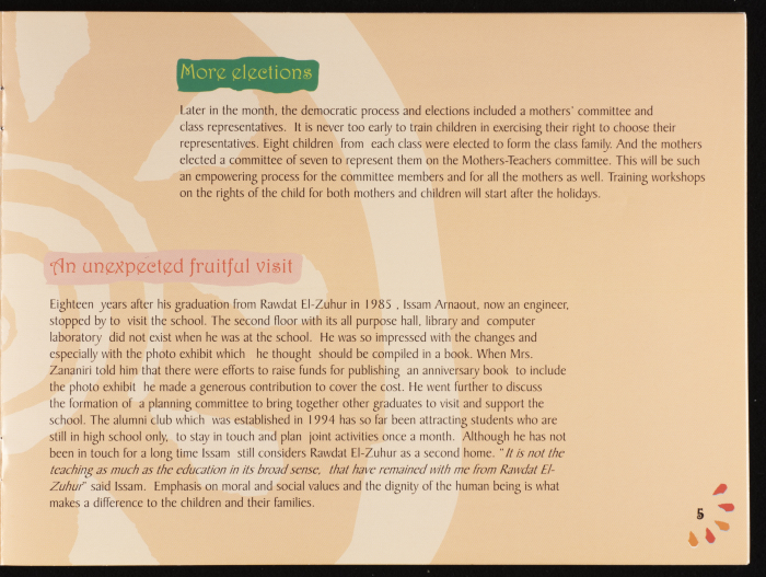 A Brochure Issued by Rawdat El-Zuhur (The House of Flowers) 