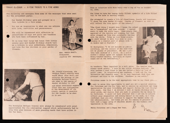 A Brochure Issued by Rawdat El-Zuhur (The House of Flowers) in the Late 1980s 