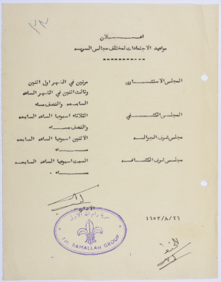 A Calendar of Sareyyet Ramallah Board Meetings