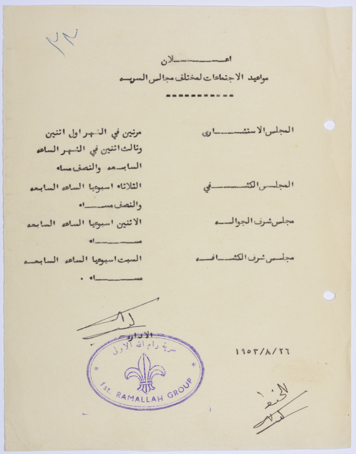 A Calendar of Sareyyet Ramallah Board Meetings