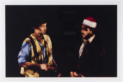 A Photograph of Amer Hlehel and Ziyad Bakry during the Theatrical Performance of "A Day of Our Time"