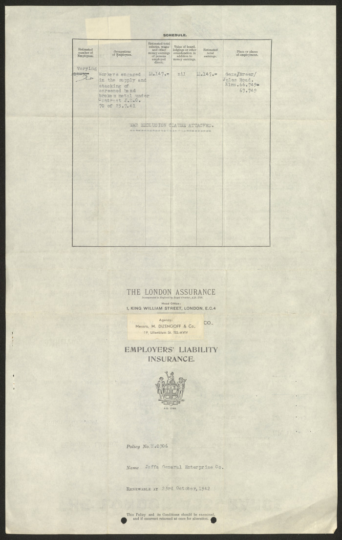 An insurance policy issued by New Zealand Insurance Company Ltd. to the insured, Jaffa Investment Company