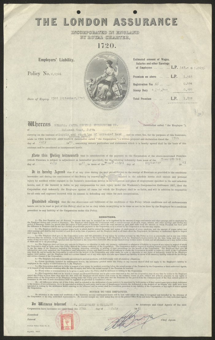 An insurance policy issued by New Zealand Insurance Company Ltd. to the insured, Jaffa Investment Company