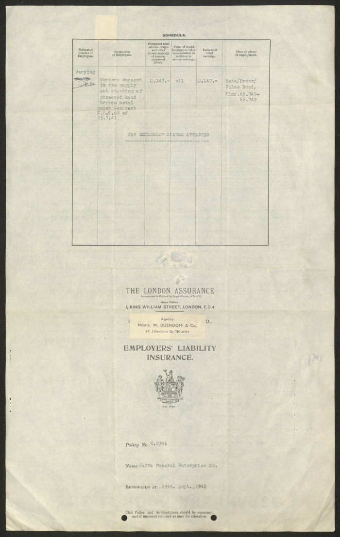 An insurance policy issued by New Zealand Insurance Company Ltd. to the insured, Jaffa Investment Company