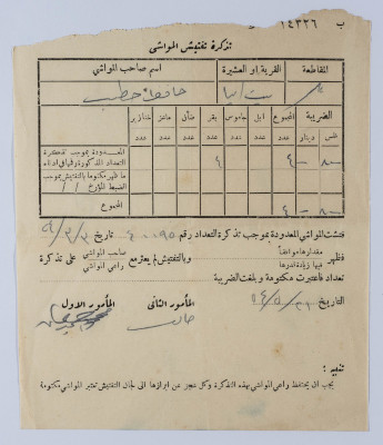 تذكرة تفتيش مواشي في قرية بيت إيبا  
